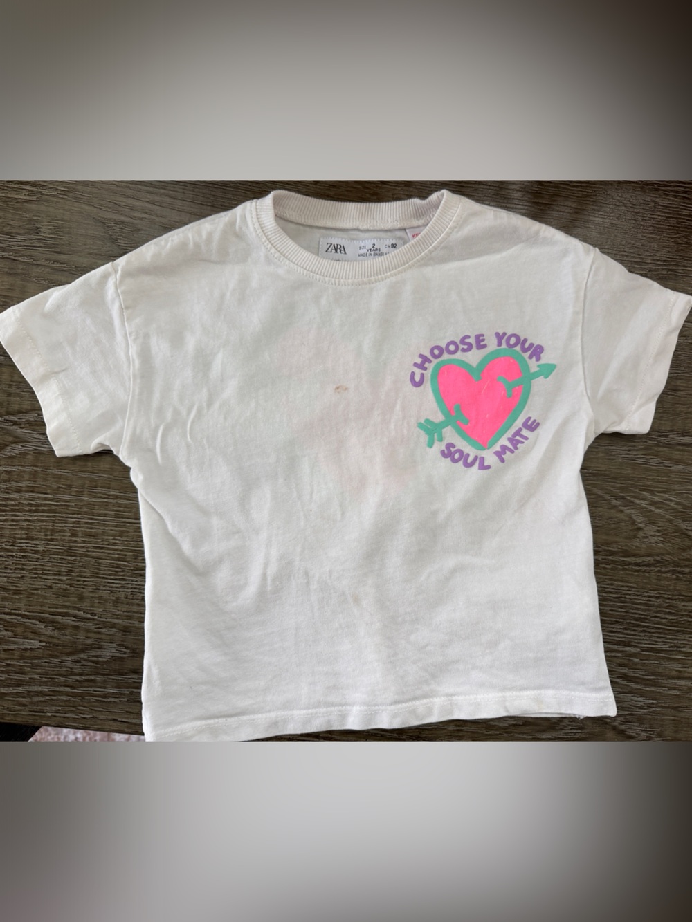 Zara White Tee with Pink Heart and Mint Arrow Graphic 2T